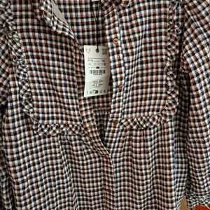 Plaid ZARA Ruffle Button-Up Dress size 11/12 NWT